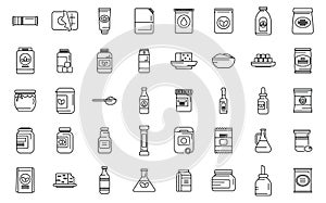 Food substitutes icons set outline vector. Sweetener chemical