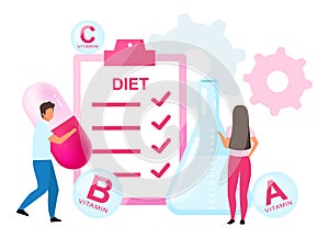 Food supplements in diet plan flat vector illustration