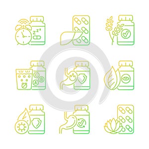 Food supplements gradient linear vector icons set