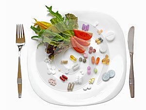 Food supplements vs healthy diet photo