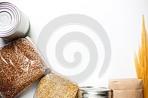 Food supplies crisis food stock for quarantine isolation period on white background