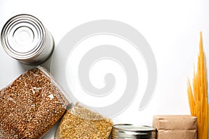 Food supplies crisis food stock for quarantine isolation period on white background