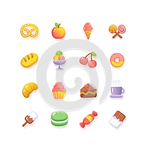 Food Sweets Coffee Shop Bakery Icon Set Fluent Design. Vector