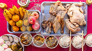 Food on the table for gods worshiping Chinese beliefs