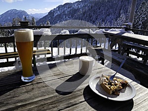 Food on table at ski lodge photo
