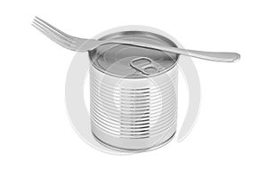 Food tin can lying on a fork.
