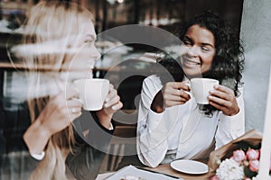 Food to Customers `. Blond Girl. Mulatto. Cafe.