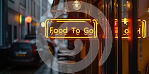 Food to Go Neon Sign hung on a dark wall