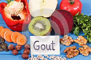 Food to treat gout inflammation and for kidneys health. Healthy lifestyles