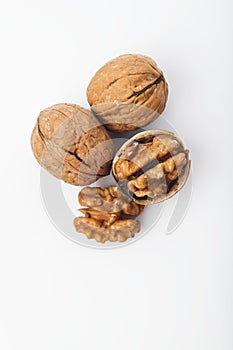 Food: Top View of Walnut on White Background Shot in Studio