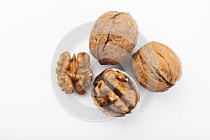 Food: Top View of Walnut on White Background Shot in Studio