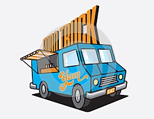 Food Truck Cartoon Vector Illustration.