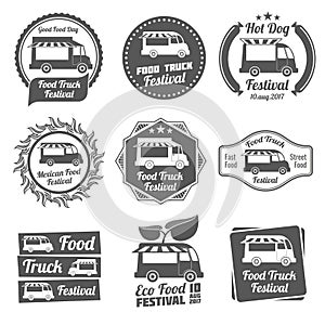 Food truck festival vintage emblems and logos vector set