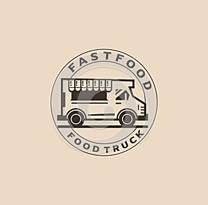 Food Truck Hamburger Logo Vector Illustration. Fast Food Truck Logo Vector Illustration