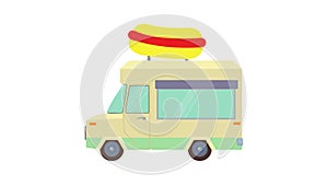 Food truck with hot dog icon animation