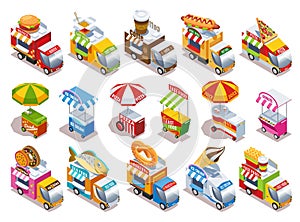 Food Truck Isometric Icons Set