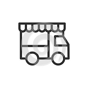 Food truck line vector icon isolated on white