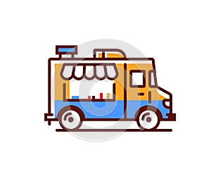Food truck logo icon. Vector foodtruck kitchen street van design icon