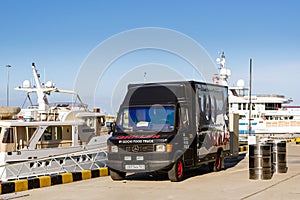 Food truck Mercedes in Sochi seaport, Russia