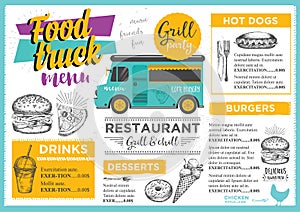 Food truck party invitation. Food menu template design.
