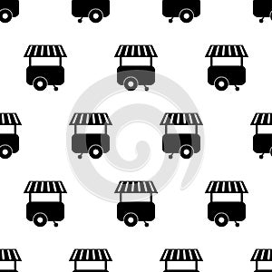Food truck seamless pattern. Fast food sign. Food trailer template for menu pub, cafeteria. Street food icon