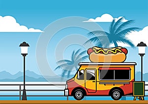 Food truck selling hot dog on the beach