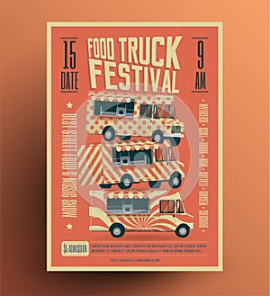 Food Truck Street Food Festival Poster Flyer Template. Vintage styled vector illustration.