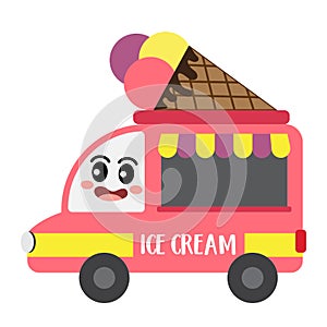 Food Truck transportation cartoon character side view vector illustration