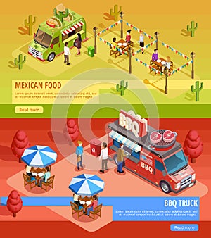 Food Trucks 2 Horizontal Isometric banners