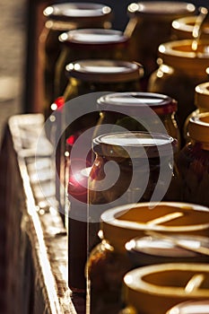 Food vases on a table at turkish bazaar