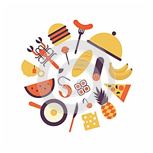 Food, vector illustration, icon set, white background