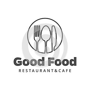 Food vector logo with fork, knife and spoon