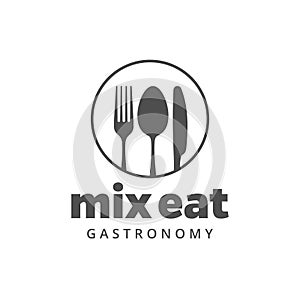 Food vector logo with fork, knife and spoon