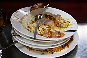 Food wastage, left over food after in a plate after the meal