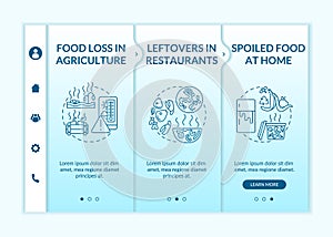 Food waste material types onboarding vector template