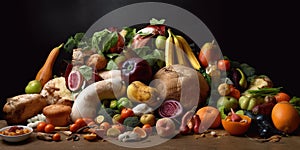Food waste piled high, representing the imbalance between consumption and global hunger, concept of Sustainability