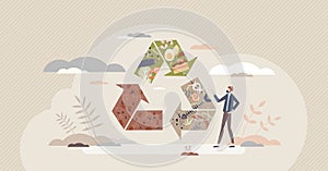 Food waste recycling and nature friendly junk composting tiny person concept photo