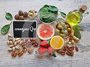 Healthy foods with Coenzyme Q10. Foods high in Coenzyme Q10 (CoQ10). photo
