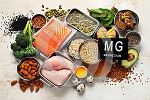Foods containing natural magnesium (Mg). Healthy food concept