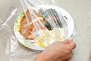 Foods covered with cling film