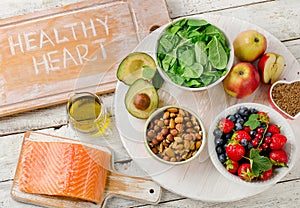 Foods for healthy Heart. Balanced diet.