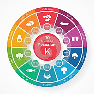 10 foods high in Potassium. Nutrition infographics photo