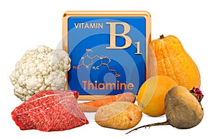 Foods Highest in Vitamin B1, Thiamin. 3D rendering