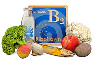 Foods Highest in Vitamin B2, Riboflavin. 3D rendering