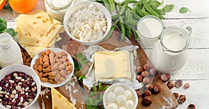 Foods rich in calcium. Healthy diet food. photo
