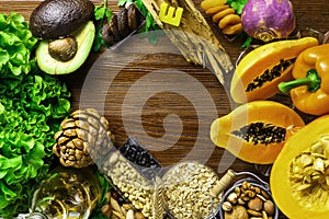 Foods rich in vitamin E such as wheat germ oil or olive oil, dried apricots, pine nuts, papaya,hazelnuts, almonds, pumpkin,rosehip