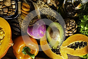 Foods rich in vitamin E such as wheat germ oil or olive oil, dried apricots, pine nuts, papaya,hazelnuts, almonds, pumpkin,rosehip