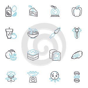 Foodservice industry linear icons set. Catering, Restaurant, Hospitality, Fast-food, Cafeteria, Culinary, Bartending photo