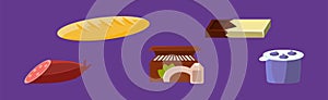 Foodstuff Icon and Different Product on Purple Background Vector Set