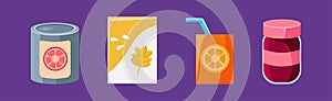 Foodstuff Icon and Different Product on Purple Background Vector Set